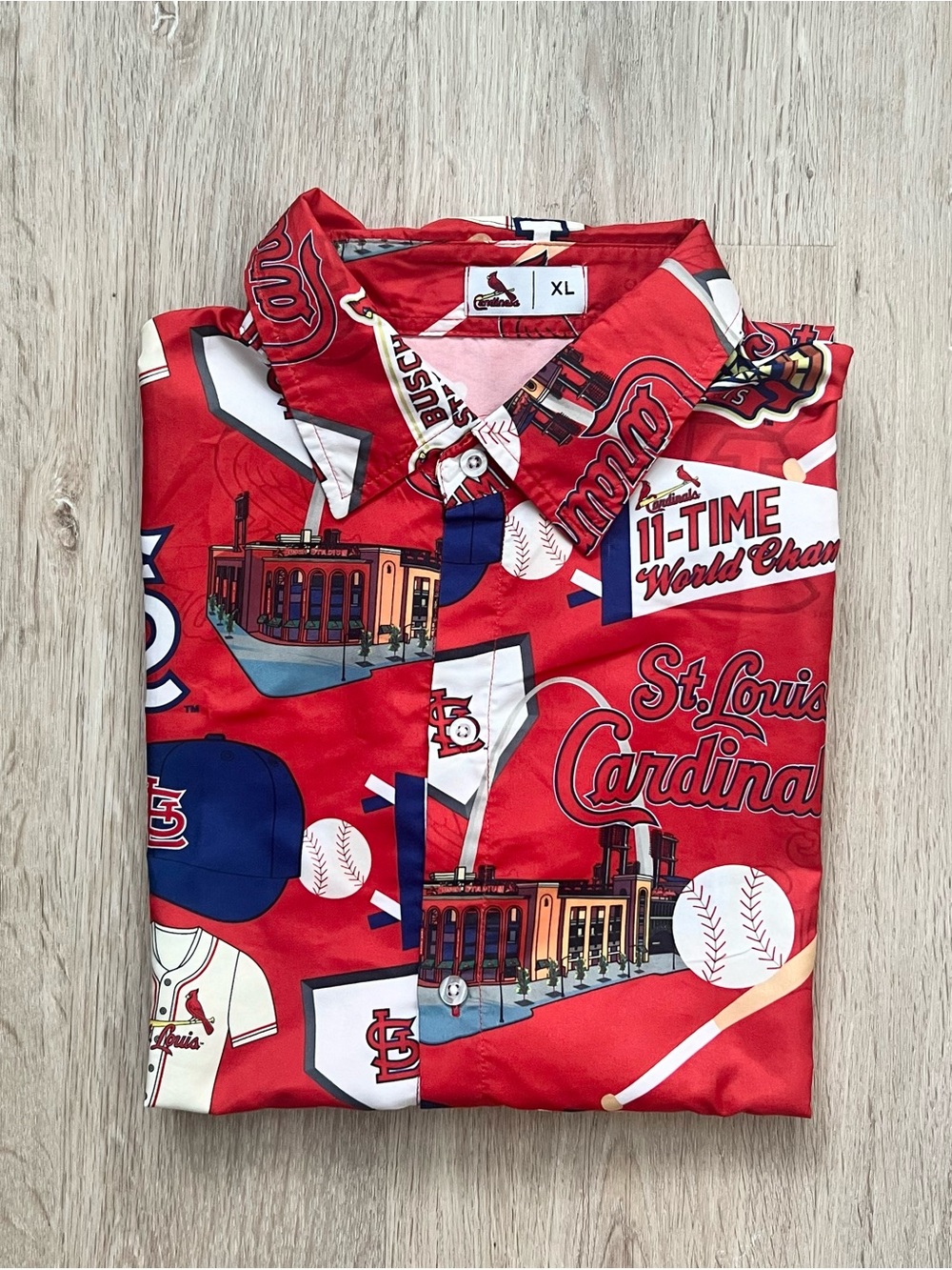 Vintage St. Louis Cardinals Hawaiian AOP Shirt Mens XL MLB Baseball World Series
